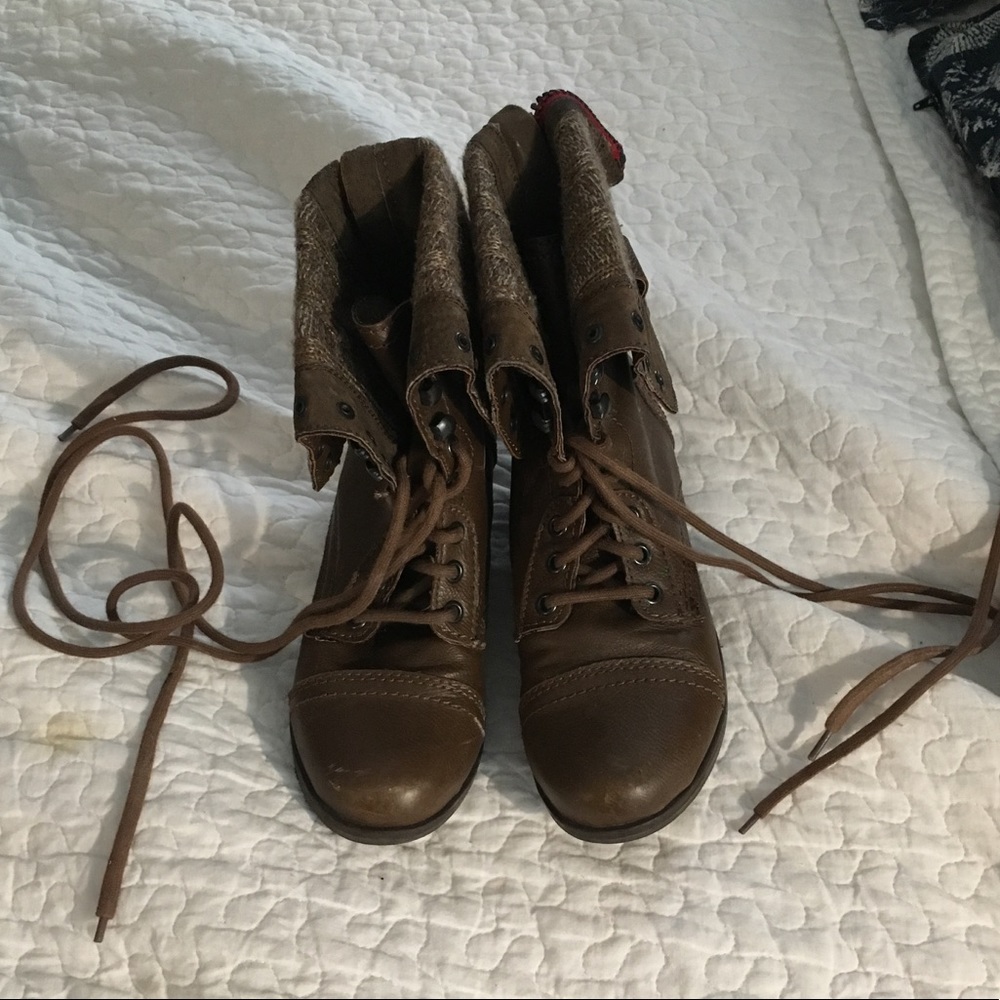 Brown foldover combat boots